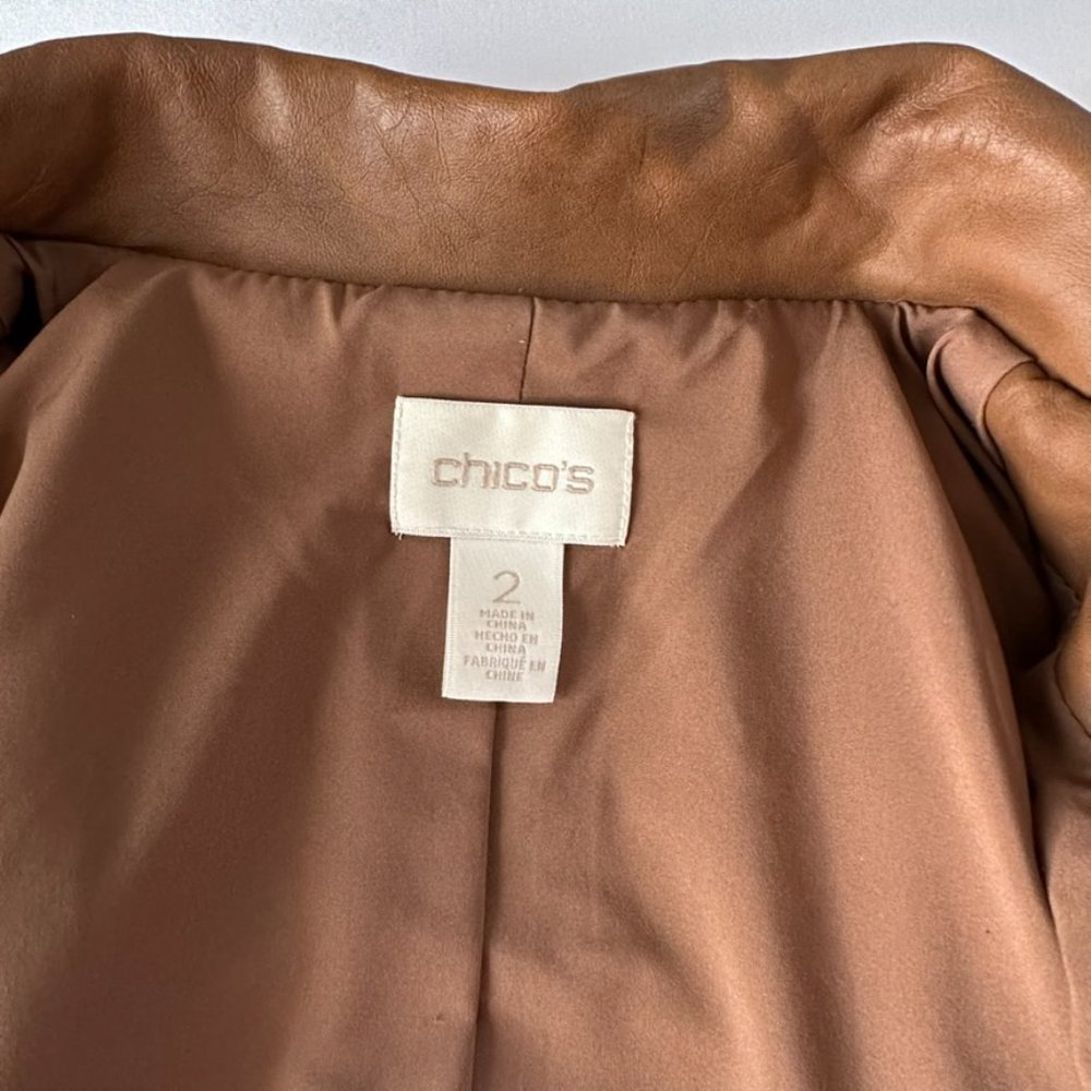 CHICO'S Faux-Leather Jacquard Moto Jacket Size 2/ 12 - Picture 8 of 9